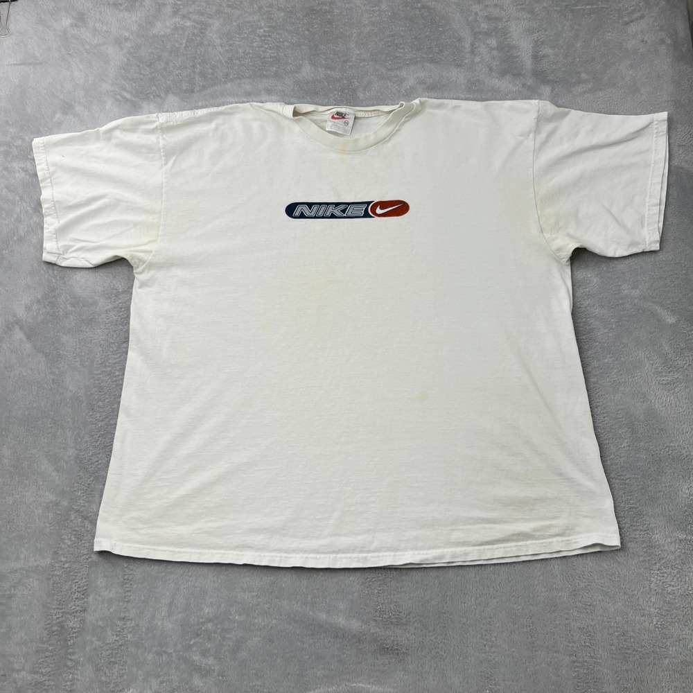 Vintage 90s Nike 2XL T-Shirt White Center Swoosh Made USA Mens Center Swoosh
